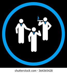 Discuss vector icon. Style is bicolor flat circled symbol, blue and white colors, rounded angles, black background.