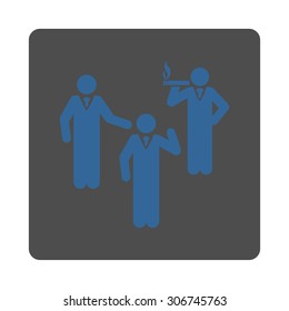 Discuss vector icon. This flat rounded square button uses cobalt and gray colors and isolated on a white background.