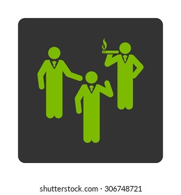 Discuss vector icon. This flat rounded square button uses eco green and gray colors and isolated on a white background.