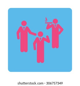 Discuss vector icon. This flat rounded square button uses pink and blue colors and isolated on a white background.