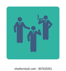 Discuss vector icon. This flat rounded square button uses cobalt and cyan colors and isolated on a white background.