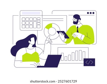Discussing budget abstract concept vector illustration. IT company worker consulting client about budget, business development, project management, cost of services calculation abstract metaphor.