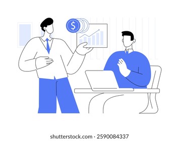 Discussing budget isolated cartoon vector illustrations. IT company developers and owners talking about budget, money management discussion, information technology industry vector cartoon.
