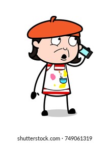 Discussing with Client on Phone - Cartoon Artist Vector Illustration