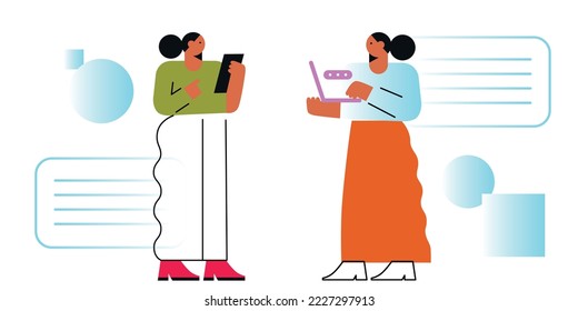 Discussing with people during video call artificial intelligence virtual reality vision headset innovation metaverse. Metaverse flat vector illustration.