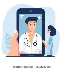 Discutir os sintomas e os métodos de tratamento entre médicos e pacientes por meio de conceito médico on-line e móvel, saúde digital e telemedicina