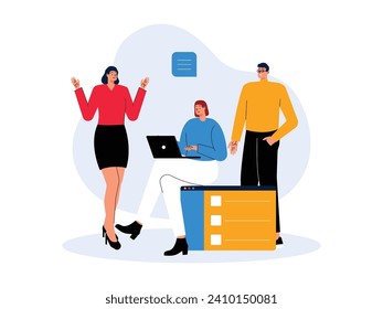 Discutiendo el trabajo durante los descansos, ilustración vectorial de trabajo en equipo.