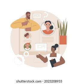 Discussion abstract concept vector illustration. Customer discussion, share opinion, brainstorming, ask a question, start conversation, business website, menu bar element, UI abstract metaphor.
