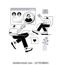 Discussion abstract concept vector illustration. Customer discussion, share opinion, brainstorming, ask a question, start conversation, business website, menu bar element, UI abstract metaphor.