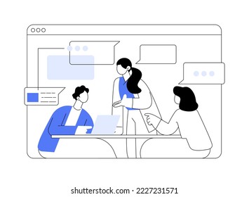 Discussion abstract concept vector illustration. Customer discussion, share opinion, brainstorming, ask a question, start conversation, business website, menu bar element, UI abstract metaphor.