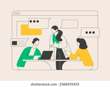 Discussion abstract concept vector illustration. Customer discussion, share opinion, brainstorming, ask a question, start conversation, business website, menu bar element, UI abstract metaphor.