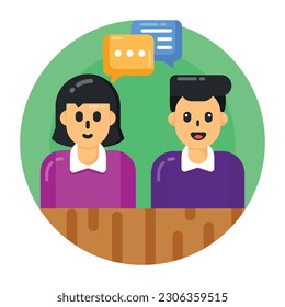 Discussion among persons, flat round icon