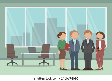 Discussion between colleagues. Office routine. Vector illustration.