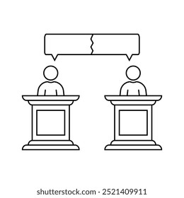 Discusión entre dos oradores. Concepto de reunión de relaciones públicas, 2016 EE.UU. Votación, duelo, diálogo, figura del hombre, vs, polémica, primarias del senador, podio