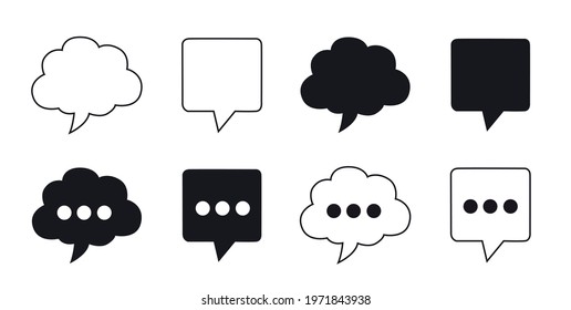Discussion bubble and chat icons set, in black and white