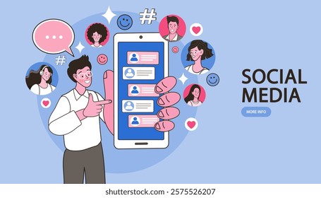 Discussion of business people. businessman discuss social network, news, social networks, chat, dialogue speech bubbles. Social Media Online Connection Concept. Vector illustration in flat cartoon.