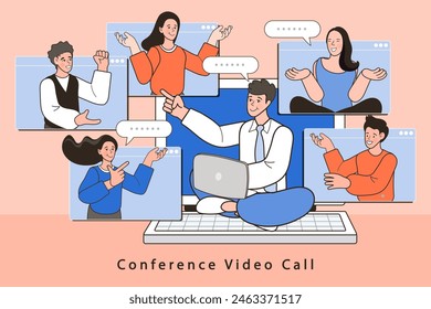 Discussion of business people. businessmen discuss social network, news, social networks, chat, dialogue speech bubbles. Social Media Online Connection Concept. Vector illustration in flat cartoon.