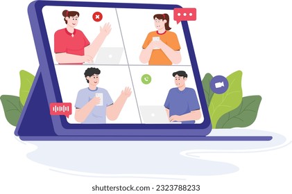 Ilustración de conversación en conversación y videollamadas