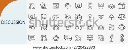 discussion and communication icon set for business meeting minimal line art