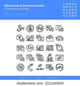Discussion and Communication icon set can be use for user interface, seamless pattern, mobile app icon