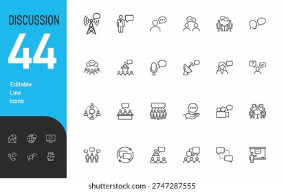 Discussion Communication and Interaction Line Icons Set