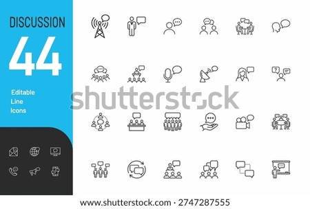 Discussion Communication and Interaction Line Icons Set
