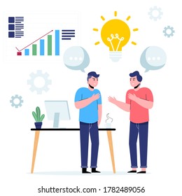 Discussion and communication in the office. Flat vector illustration