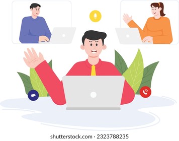 Discussion Communication Through Video Call Illustration