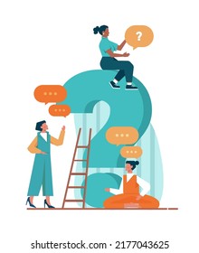 Concepto de discusión. Caracteres con una burbuja de diálogo. Grupo de personas de negocios de comunicación. Negociación exitosa o malentendido. Ilustración vectorial plana