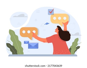 Concepto de discusión. Caracteres con una burbuja de diálogo. Grupo de personas de negocios de comunicación. Negociación exitosa o malentendido. Ilustración vectorial plana