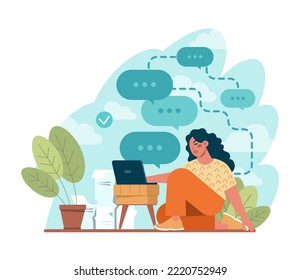 Discussion concept. Characters with a dialog bubble, communicating with each other. Succesful negotiation or misunderstanding. Flat vector illustration