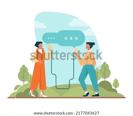 Discussion concept. Characters with a dialog bubble. Group of business people communication. Succesful negotiation or misunderstanding. Flat vector illustration