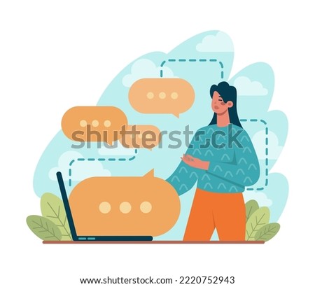 Discussion concept. Characters with a dialog bubble, communicating with each other. Succesful negotiation or misunderstanding. Flat vector illustration