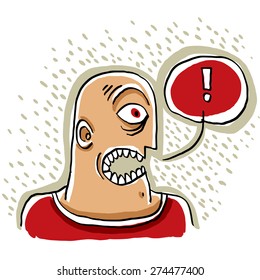 Discussion concept, conversation idea. Illustration of a man talking. Exclamation mark with a speech bubble.