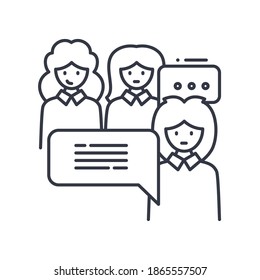 Discussion concept icon, linear isolated illustration, thin line vector, web design sign, outline concept symbol with editable stroke on white background.