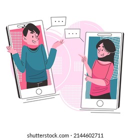 Discussion concept vector Illustration idea for landing page template, Social conversation arranging agreement, speaking dialogue as communication online, information sharing, Hand drawn Flat Style