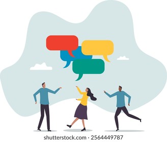 Discussion, conversation or brainstorming for idea, meeting, debate or team communication, colleague chatting, opinion.business concept.flat character.