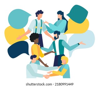 Discussion, conversation with speech bubbles. illustration brainstorming for idea, meeting opinion concept, discussing work in meeting and talk with speech bubbles. Vector  svg