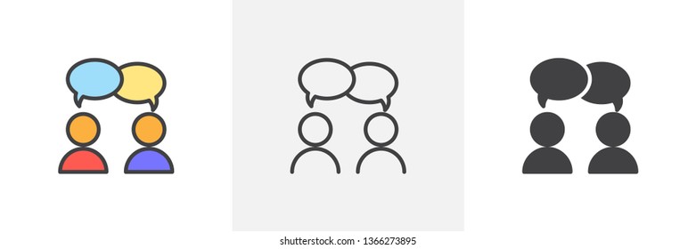 Discussion, dispute icon. Line, glyph and filled outline colorful version, Forum chat outline and filled vector sign. Symbol, logo illustration. Different style icons set. Vector graphics