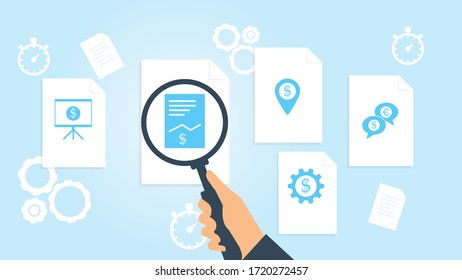 Discussion, dollar ,euro file, document research vector illustrationDocument with search icons. File and magnifying glass. Analytics research sign. Vector Illustration