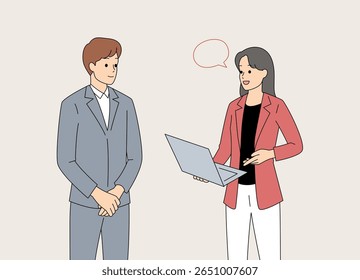 Discussion during a Business Meeting with the use of a Laptop for communication and collaboration