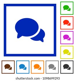 Discussion flat color icons in square frames on white background