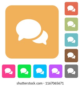 Discussion flat icons on rounded square vivid color backgrounds.
