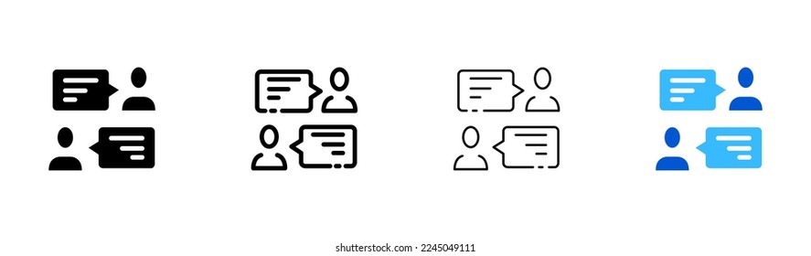 Discussion flache Symbole gesetzt. Redeblase, Menschen, Personengruppe, Team, Wirtschaft, Ideen, Diskussion, Konferenz, Sitzung, Sitzung. Kommunikationskonzept. Vektorflache Symbole