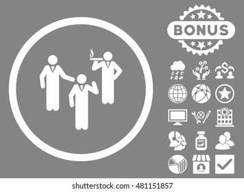 Discussion Group icon with bonus. Vector illustration style is flat iconic symbols, white color, gray background.