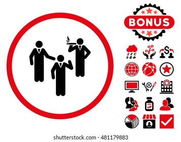 Discussion Group icon with bonus. Vector illustration style is flat iconic bicolor symbols, intensive red and black colors, white background.