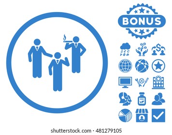 Discussion Group icon with bonus. Vector illustration style is flat iconic symbols, cobalt color, white background.