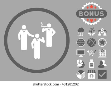 Discussion Group icon with bonus. Vector illustration style is flat iconic bicolor symbols, dark gray and white colors, silver background.