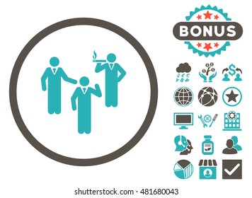 Discussion Group icon with bonus. Vector illustration style is flat iconic bicolor symbols, grey and cyan colors, white background.