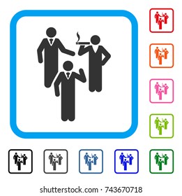 Discussion Group icon. Flat grey pictogram symbol in a blue rounded frame. Black, gray, green, blue, red, orange color additional versions of Discussion Group vector.